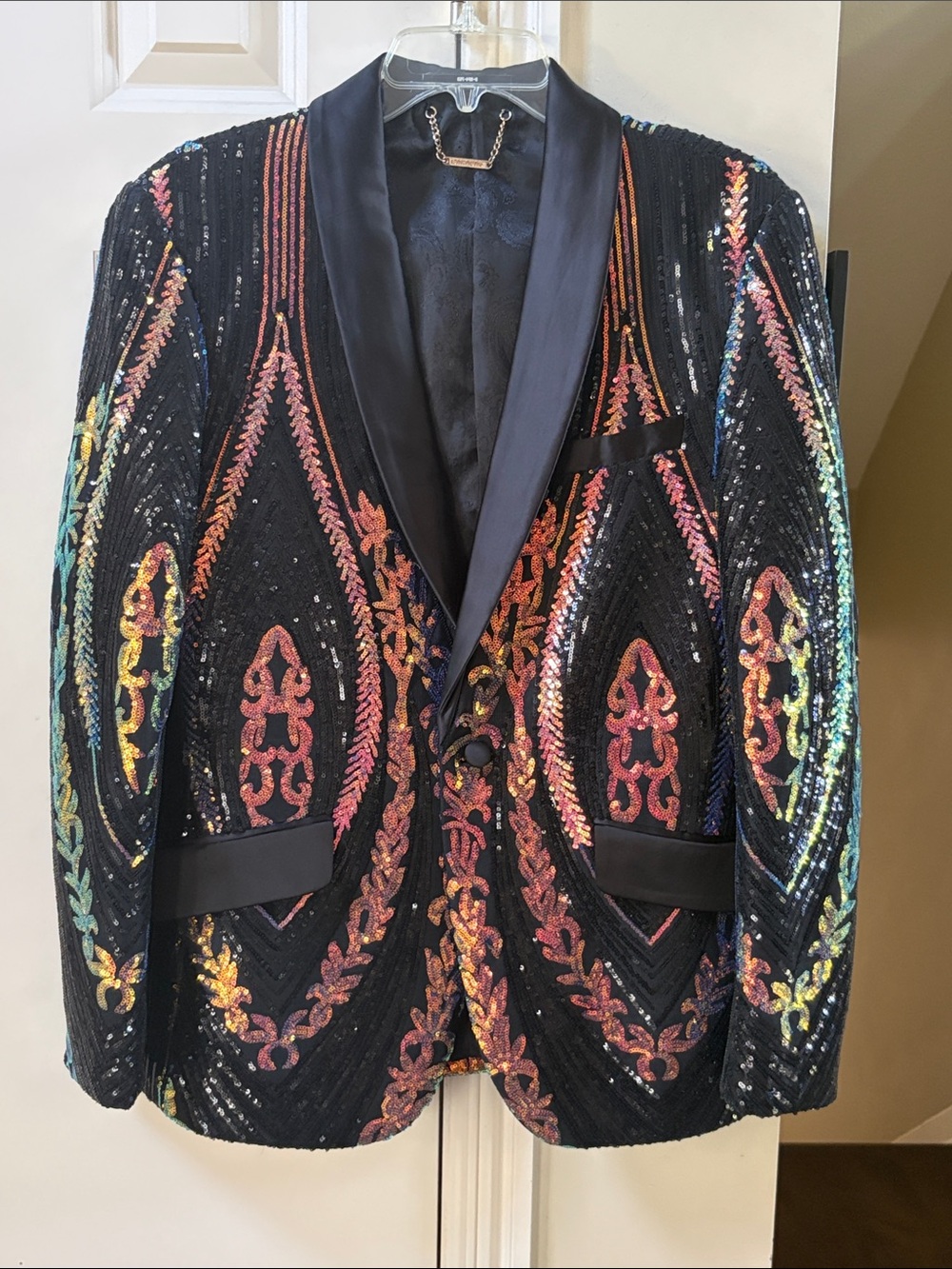NEW BARABAS Black/Multi color Sequin Embroidered Tuxedo Statement blazer/Jacket